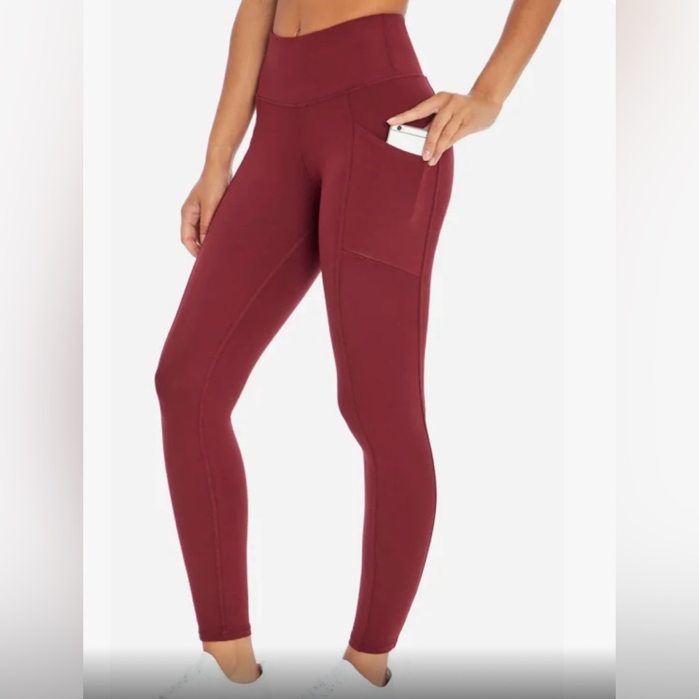 Marika Cameron High Waist Burgundy Leggings, w/ Side Pockets, Size Medium, Yoga
